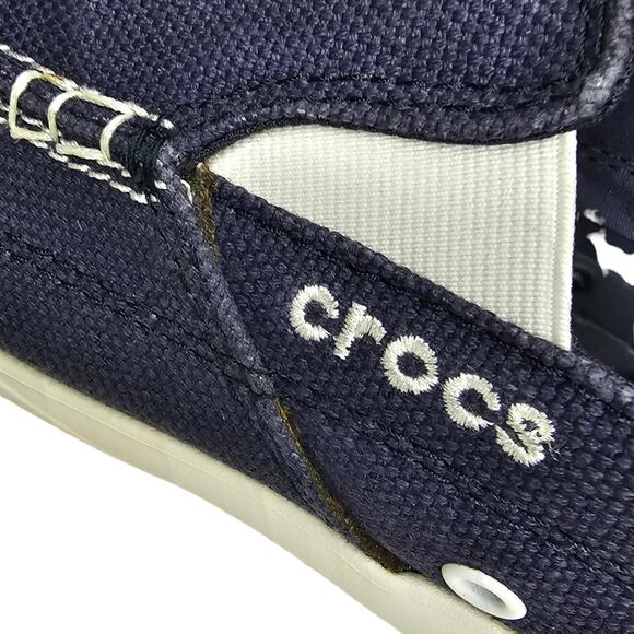Crocs Boat Shoes Men's Size 8 Slip On Blue Canvas Casual Walu - Picture 10 of 11
